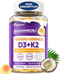 Vitamin D3 10000IU + K2 (MK-7) 200mcg Vitamin D3 K2 Magnesium Calcium Gummies with Coconut Oil Boron &amp Zinc Highly Absorbent Supports Bone Immune TeethSugar Free(Pineapple Flavor)