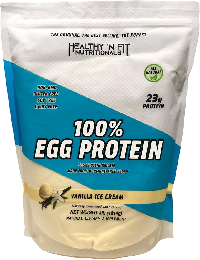 Healthy 'N Fit 100% Egg Protein- Vanilla (4lb): 100% Egg White Protein Plus Natural Peptides.-Naturally Sweetened Pure Keto Paleo Friendly
