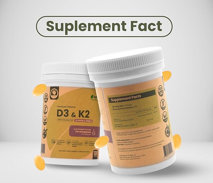Premium Vitamin D3 &amp K2 with Coconut Oil – 10000 IU D3 + 200 mcg MK-7 – High-Potency Vitamin D3 K2 Supplement – 120 Softgels