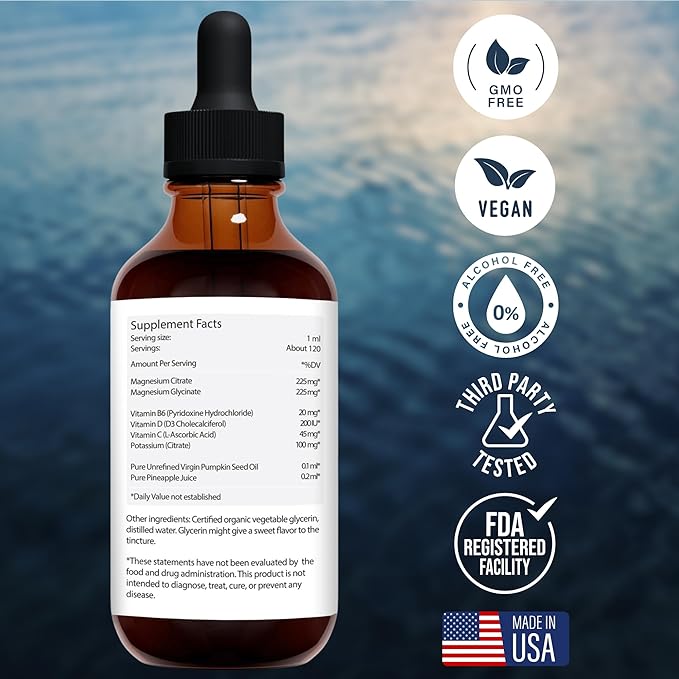 JANTU High‑Absorption Liquid Magnesium Citrate &amp Glycinate with Vitamins B6 D3 C &amp Potassium – Alcohol‑Free Glycerin‑Based Vegan 60‑Day Supply – 4 oz