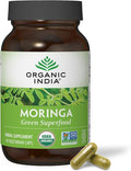 ORGANIC INDIA Moringa Herbal Supplement - Green Superfood Nutrient Dense Pure Plant Protein Vitamin A E K Iron Calcium Fiber Vegan Gluten-Free USDA Certified Organic - 90 Capsules