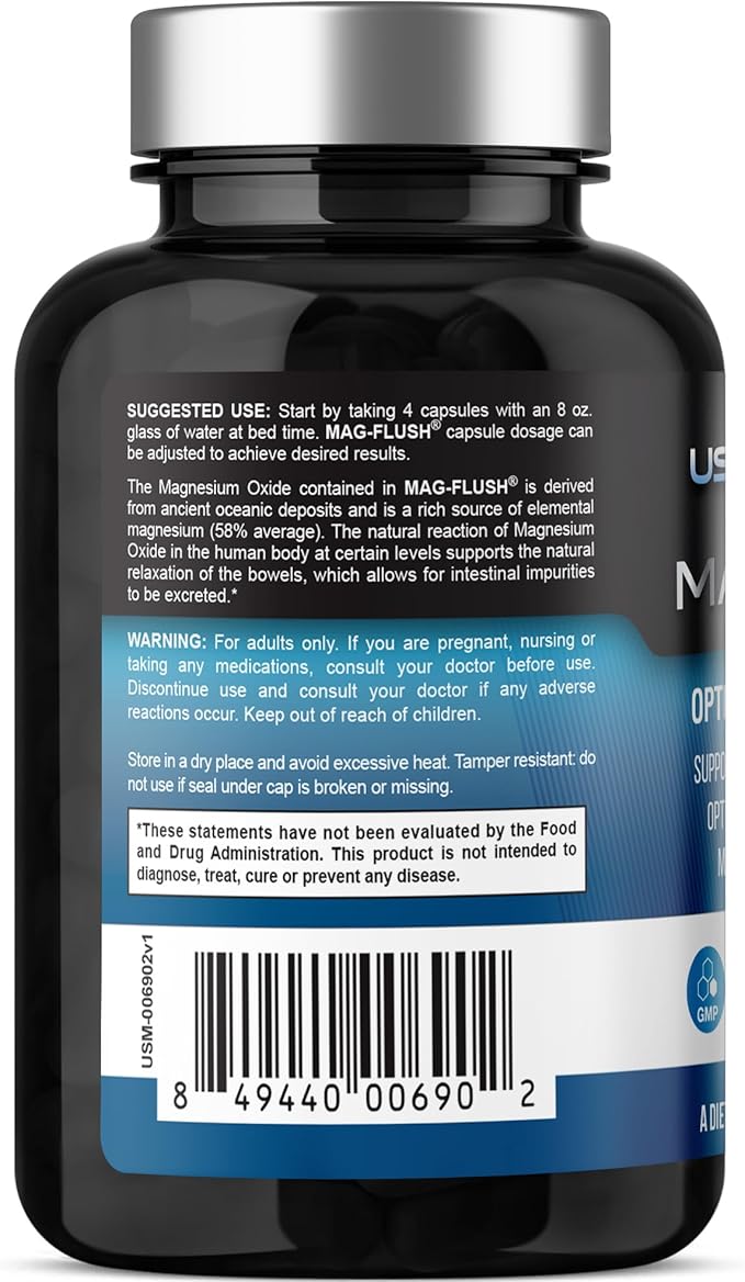 Mag Flush Magnesium Oxide Capsules 750mg 120 Vcaps - Oxygenated Magnesium Oxide Supplement for Constipation Relief Colon Cleanse Laxative and Digestion Support for Women and Men