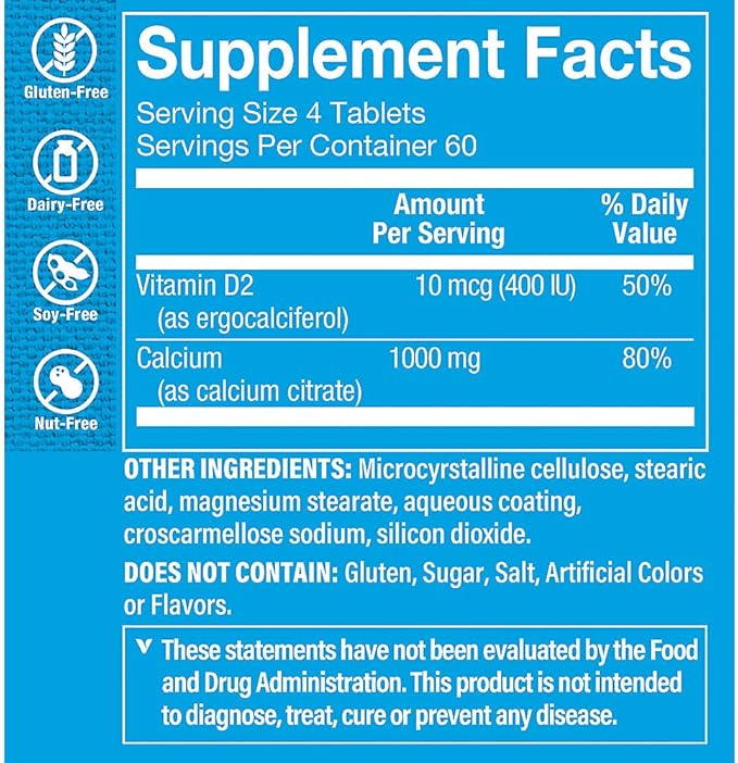 The Vitamin Shoppe Calcium Citrate 400IU - Bone Strength Teeth Health &amp Muscle Function Highly Absorbable (240 Tablets)