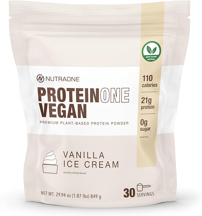 NutraOne ProteinOne Vegan Plant-Based Protein Powder Vegan Protein Powder Dairy-Free Pea and Rice Protein (Vanilla Ice Cream)