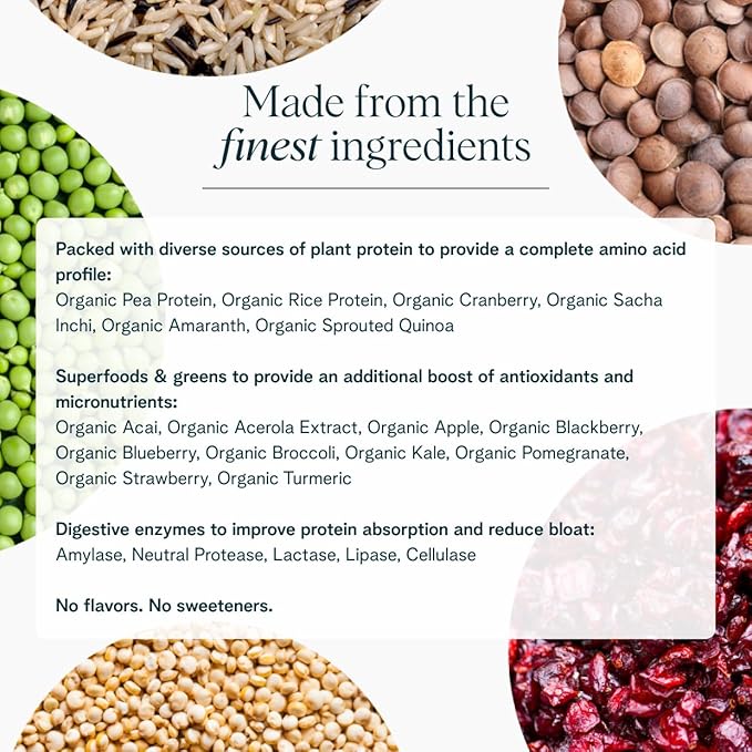 Ora Organic Vegan Protein Powder - 23g Plant Based Pea Protein + Superfood for Women and Men - Unsweetened &amp Unflavored - 20 Servings No Erythritol Keto-Friendly Gluten-Free Paleo Soy-Free