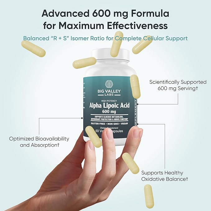 Alpha-Lipoic Acid 600 mg – High-Potency Antioxidant Support – Supports Cellular Health &amp Energy Metabolism – Vegan Non-GMO Gluten-Free – 60 Capsules