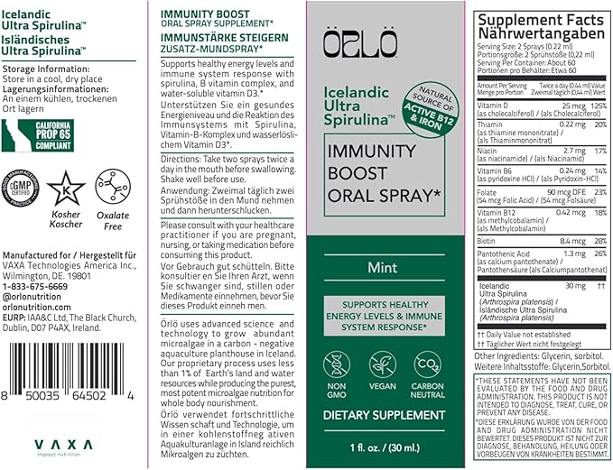 Orlo Immunity Boost Multivitamin for Adults with VIT B12 &amp B Vitamin Complex Vegan Vitamin D3 &amp Icelandic Ultra Spirulina – Fast-Absorbing Immune &amp Energy Support Mint Flavour 60 Servin