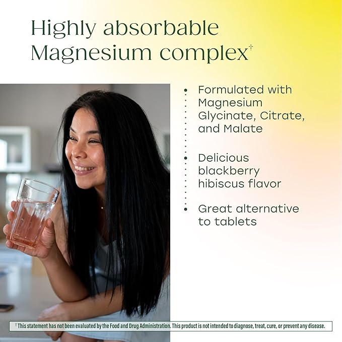 MegaFood Relax + Calm Magnesium Powder - Highly Absorbable Magnesium Glycinate Citrate &amp Malate - Without 9 Food Allergens - BlackBerry Hibiscus Oasis - 7.05 Oz (50 Servings)