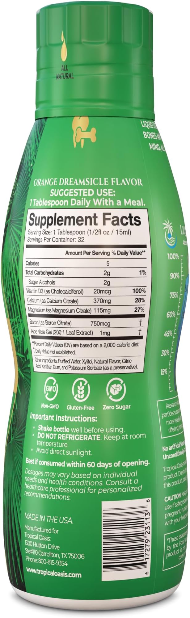 Premium Liquid Calcium Magnesium Supplement | Promotes Strong Bones &amp Healthy Teeth | Natural Liquid Vitamin w/Calcium Magnesium Citrate Boron &amp Vitamin D3 | 98% Max Absorption | 16oz 32 Se