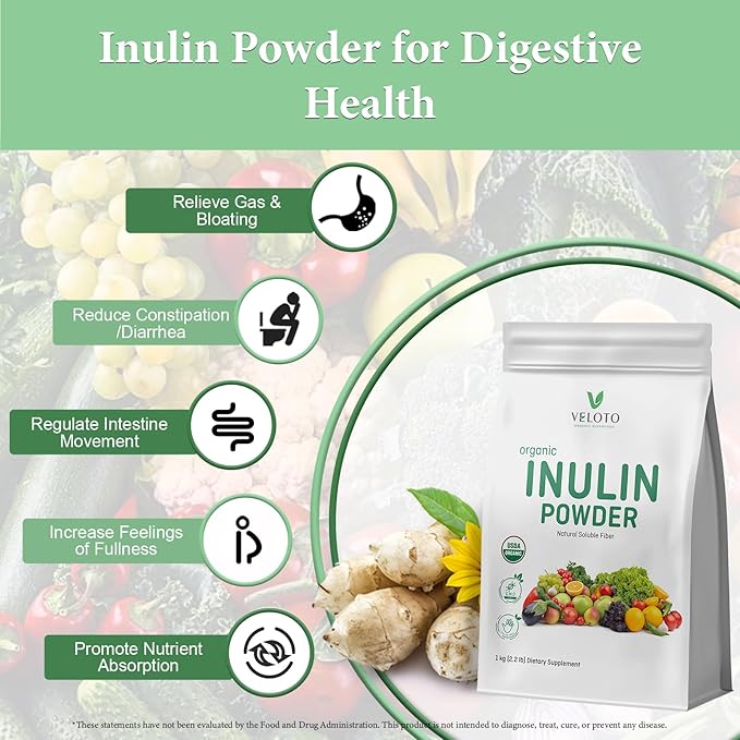 Organic Inulin Powder – Prebiotic Fiber Supplement for Smoothies &amp Drinks 2.2 lb Flavorless Water Soluble Vegan &amp Non-GMO