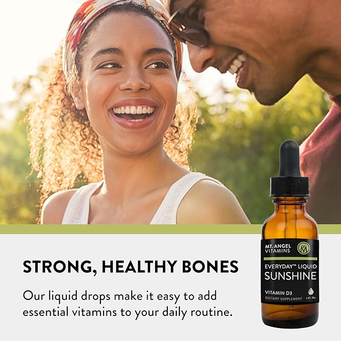Mt. Angel Vitamins Everyday Liquid Sunshine - Liquid Vitamin D Drops - Easy-to-Use Vitamin D3 Drops with Natural Lemon Flavor (Non-GMO Vegan Soy-Free Gluten-Free) Made in The USA -1400 serv/Bottle