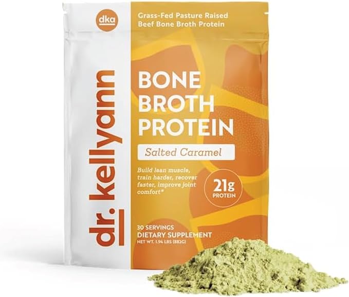 Dr. Kellyann Bone Broth Protein Powder Salted Caramel - 21g Protein Grass-Fed Collagen Sugar-Free Keto &amp Paleo Friendly (30 Servings)