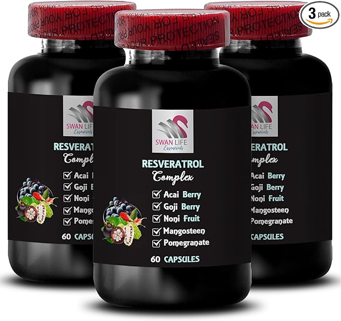 Acai Berry Strength - RESVERATROL COMLEX - Blueberry Balance Elderberry Boost Hydration Factor Goji Berry Power Pomegranate Energy Grape Skin Boost Daily Antioxidants 3 Bottles 180 Capsules