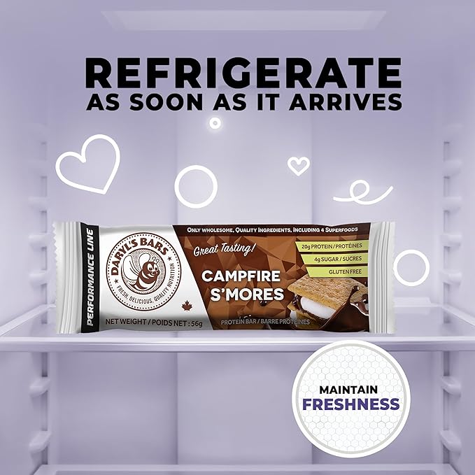 Daryl's Bars Campfire S'mores On the Go Whey Protein Bars Gluten Free 20gr of Protein Snack Meal Replacement Pack of 1