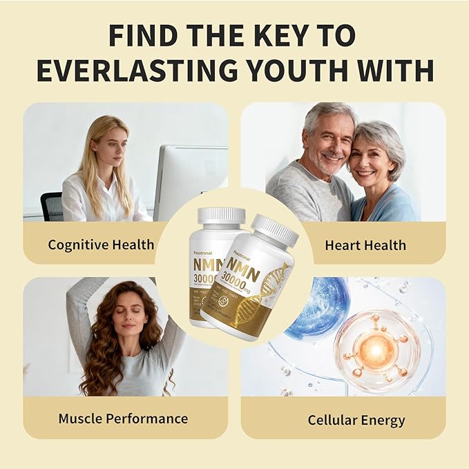 NMN Supplement 1000mg with Resveratrol - 3-in-1 Advanced Formula for NAD+ Boost Cellular Energy &amp Anti-Aging - 99% Pure NMN Supports Immune &amp Muscle Health - 60 Vegan Capsules