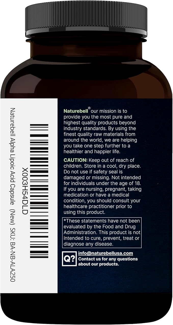 NatureBell Alpha Lipoic Acid Complex 600mg 300 Capsules | 4-in-1 Myelinctin Formula with R-ALA S-ALA Thiamine &amp Benfotiamine | High Absorption &amp Antioxidant Support | Non-GMO Gluten-Free
