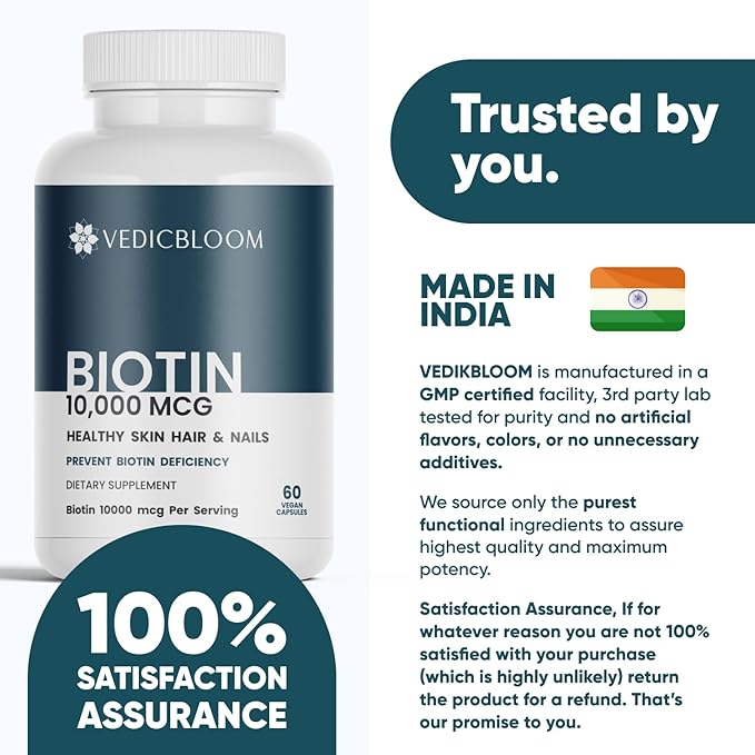 Biotin Capsules 10000 mcg High Potency 60 Vegan Capsules for Healthy Hair Skin and Nails Gluten Free Non GMO (2 120 Capsule)