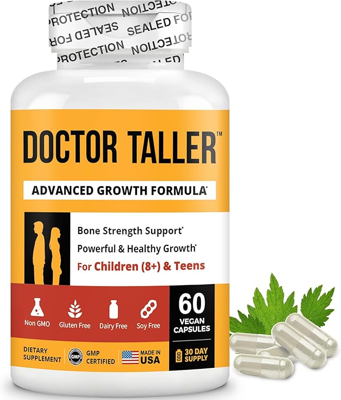 NuBest Doctor Taller - Bone Strength Supports Enhance Immune System - Keto with Calcium Vitamin D3 Vitamin K2 Amino Acids &amp Herbs for Children (8+) - 60 Vegan Capsules | 1 Month Supply