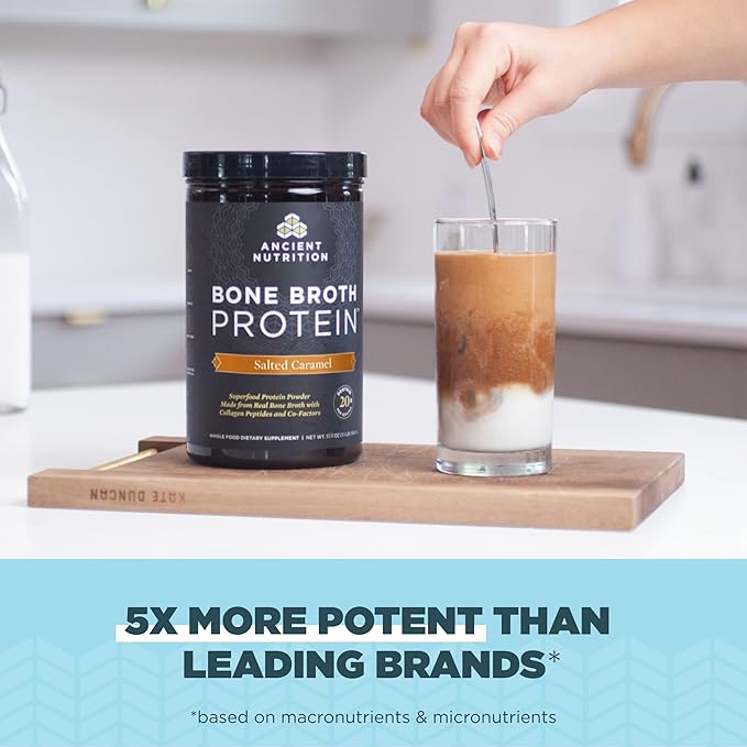 Ancient Nutrition Beef Bone Broth Protein Powder Salted Caramel 20 Servings + Bone Broth Protein Powder Vanilla 20 Servings