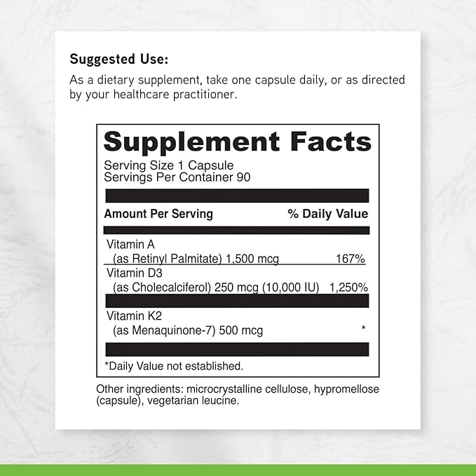 DAVINCI Labs ADK 10 - Helps Support Bone Heart &amp Immune Health - Dietary Supplement with Vitamins A D3 &amp K2 (as MK-7) - Vegetarian Gluten Free &amp Soy Free - 90 Capsules