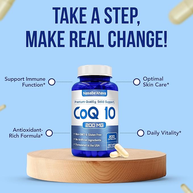 CoQ10 200mg Capsules | Vegan Friendly Coenzyme Q10 200mg from Easy Absorption Ubiquinone Supplement for Skin Heart and Energy Support | Made in The USA in cGMP Facilities (400 Servings)