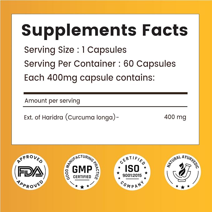 Curcumin Capsules - Antioxidant Properties | for Joint Comfort &amp Anti-Aging| Inflammation Relief | 60 Veg Capsules (60)