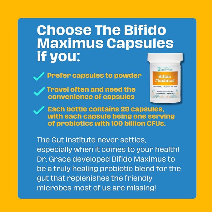 Bifido Maximus Ultra High Potency Probiotics for Women and Men - Bifidobacterium longum 100 Billion CFUs - 28 ct - 7 Strains - No Histamines - No Refrigeration Needed - Made in USA