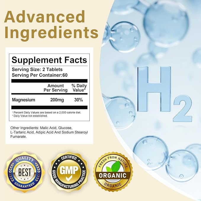 120 Tablets-H2 Molecular Hydrogen Water Tablets with Magnesium Dietary Supplement Supports Brain Health and Cognitive Function