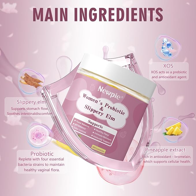 Her Juicy Feminine Probiotics Gummies for Women | Tropical Pineapple Flavor | Supports pH Balance Gut &amp Immune Health | with Slippery Elm Prebiotics &amp Lactobacillus Blend | 60 Gummies (2)