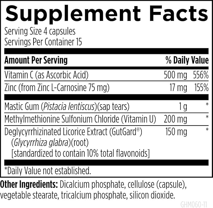 Designs for Health GastroMend HP - Mastic Gum Zinc L-Carnosine Deglycyrrhizinated Licorice Gut Health Supplements - May Support Gastric Health Occasional Bloating or Upset Stomach (60 Capsules)
