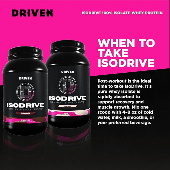 Driven Nutrition IsoDrive Whey Isolate Protein Powder 2lb (Chocolate) – 25g Protein Enzyme Enhanced for Absorption Ultra Clean