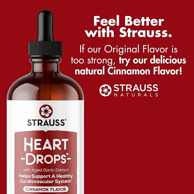 Strauss Naturals Heart Drops – Heart Health Supplements w/Garlic Supplements &amp Premium Aged Garlic Extract to Help Maintain a Healthy Cardiovascular System - Vegan &amp Non-GMO – Cinnamon 100ml