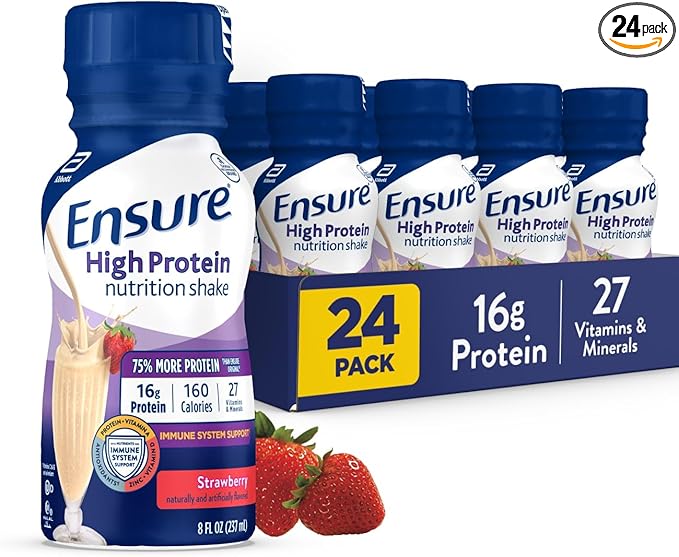 Ensure High Protein Strawberry Nutrition Shake Ready to Drink 16g Protein and 27 Vitamins and Minerals 8 fl oz 24 Pack