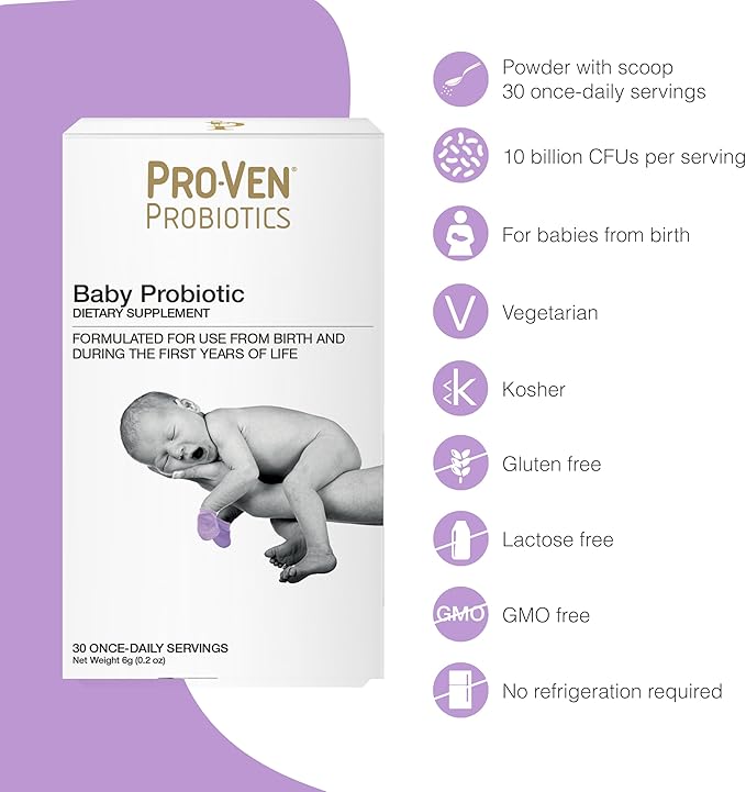 Pro-Ven Probiotics | Baby Probiotic | Powder with Scoop | from Birth to 3 Years of Age | Pure &amp Safe | 10 Billion CFUs | Gut &amp Immune Support | Multi-Strain