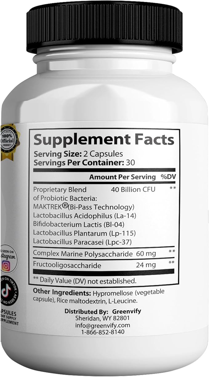 Prime Max Biome Probiotics 40 Billion CFU – Extra Strength Skin &amp Gut Support with MAKTrek® Bi-Pass Technology – 4 Strains + Prebiotics – Non-GMO Gluten-Free 60 Capsules (5)