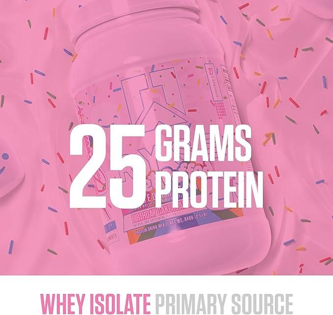 RYSE Loaded Protein Powder - Jet-Puffed Birthday Cake - 25g Whey Protein Isolate &amp Concentrate with Prebiotic Fiber &amp MCTs - Low Carb Low Sugar Digestive-Friendly - 27 Servings / 2 lb Tub