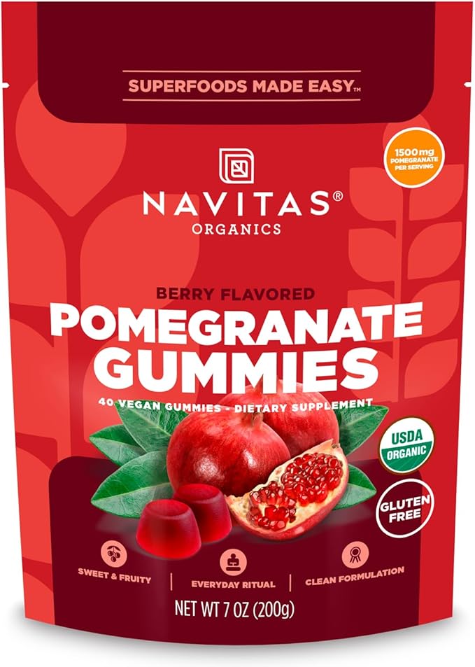 Navitas Organics Gummies – Berry Flavored Pomegranate Gummies – 1500mg Pomegranate Per Serving – Inner Radiance – USDA Organic Vegan Gluten Free Non GMO (7oz. Bag 20 Servings)