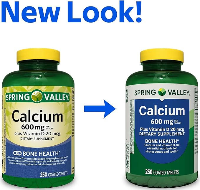 Spring - Valley Calcium 600 mg + Vitamin D3 20 mcg - 250 Count with Weekly Pill Organizer Bone Health Dietary Supplement Tablets