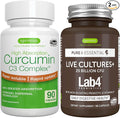 Live Cultures+ Lab4 Probiotics + High Absorption Curcumin C3 Complex Vegan Bundle 25 Billion CFU Probiotic Non-Bloating Prebiotic + 300% Greater Absorption Curcuminoids with Rapid Uptake By Igennus