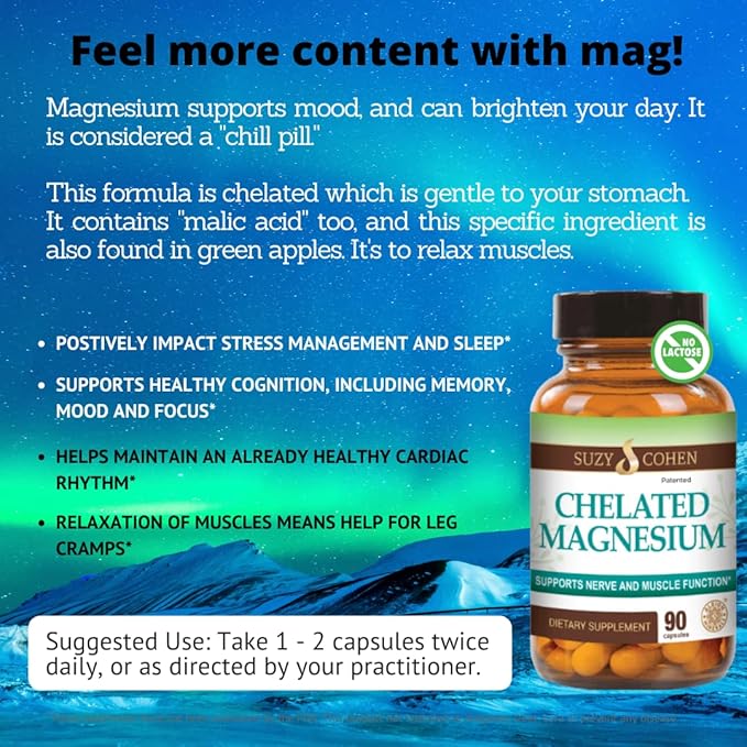 Chelated Magnesium Capsules - Supports Nerve and Muscle Function - 90 Capsules - by Suzy Cohen RPh