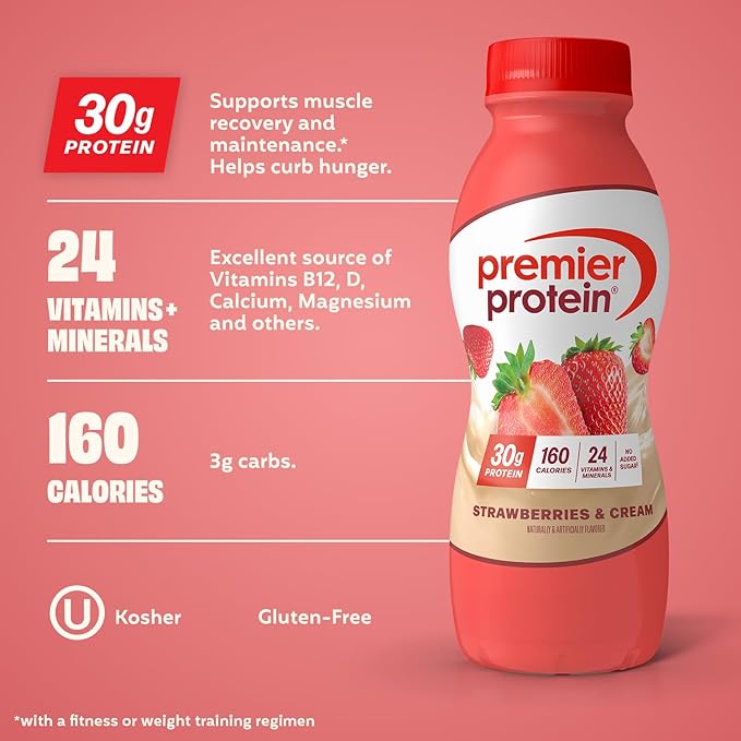 Premier Protein Shake Strawberries &amp Cream 30g Protein No Added Sugar 24 Vitamins &amp Minerals to Support Immune Health 11.5 fl oz 12 Pack