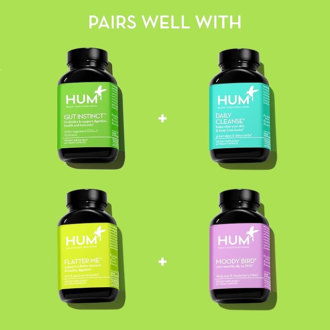 HUM Gut Instinct Daily Probiotics for Women and Men Digestive Health Lactobacillus Bifidobacterium Strains for Immune Support Probiotic Supplement for Healthy Gut Diversity 90 Capsules