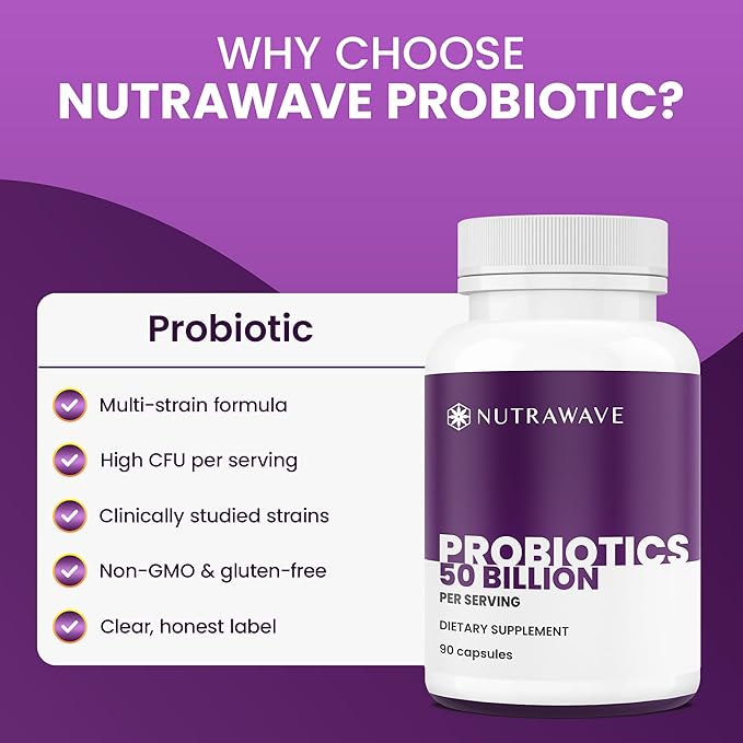 Nutrawave 50 Billion Probiotics for Women &amp Men 15 Strains Active Culture. Relieves Bloating &amp Constipation Improved Digestion &amp Gut Health Supplement Vegan. 60 Powerful Small Capsules.