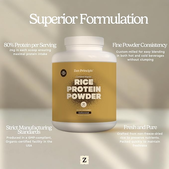Zen Principle Organic Brown Rice Protein 6 LB. USDA Certified Organic. Unflavored. Non-GMO. Vegan.