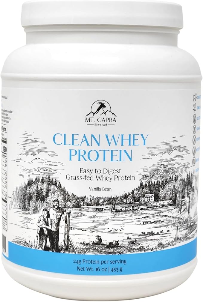 Mt. Capra Clean Whey Protein | Grass-Fed Undenatured Goat Whey Protein Powder | 24 g Protein Per Serving All Natural Non-GMO High in Branch Chain Amino Acids | Vanilla Bean | 15 Servings - 16 oz