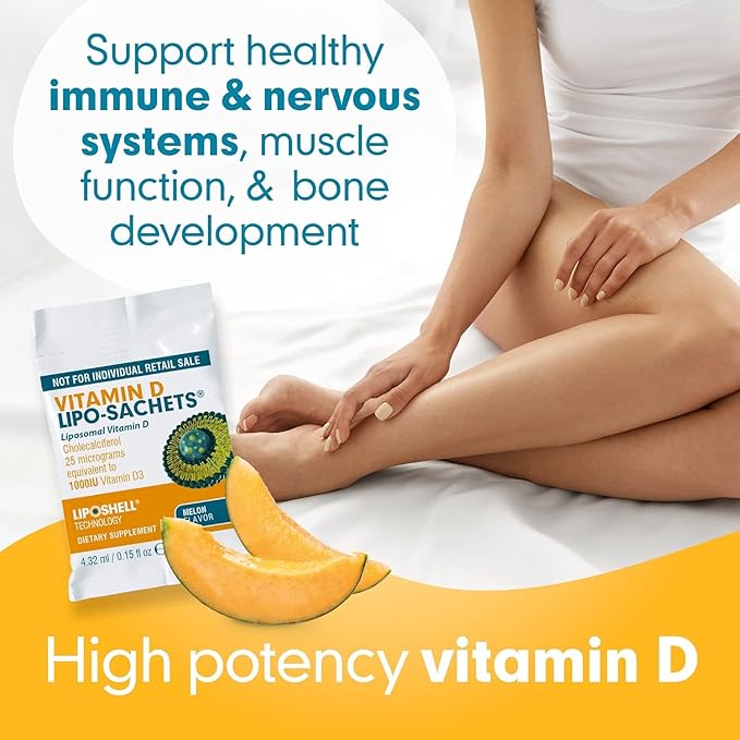 Lipo-Sachets Liposomal Vitamin D3-1000IU Per Serving for Immune System Support - High Absorption Vitamin D - GMO Free No Added Sugar - 30 Liposomal Liquid Vitamin D Packets