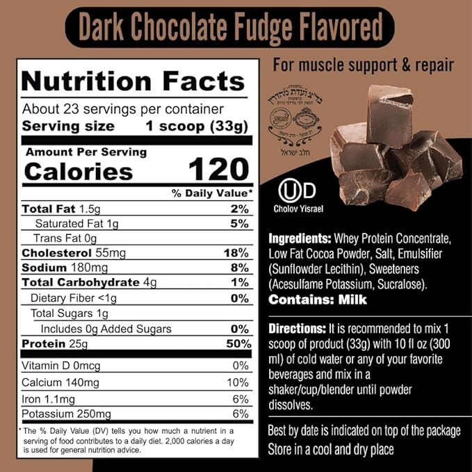 Dark Chocolate Fudge + Unflavored Whey Protein Powder Bundle - 24g &amp 26g Protein Gluten-Free