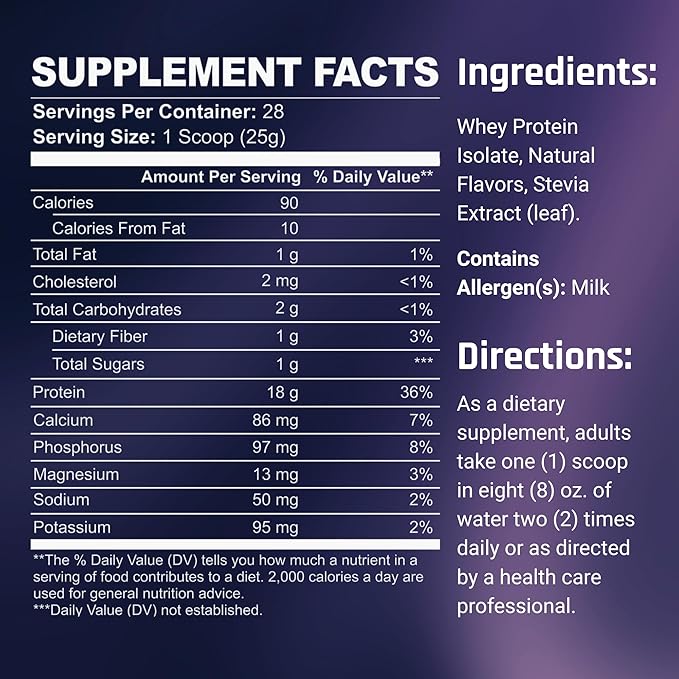 Pure3 100% Whey Protein Isolate - Whey Protein Powder for Women &amp Men Mixable Powder for Fitness &amp Gym - Chocolate 24.7oz (700g)