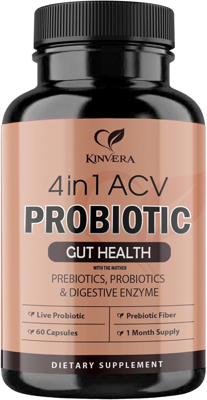 4-in-1 ACV Gut Formula – Apple Cider Vinegar Prebiotics &amp Probiotics Digestive Enzymes – Immune &amp Complete Digestion – 60 Veggie Capsules