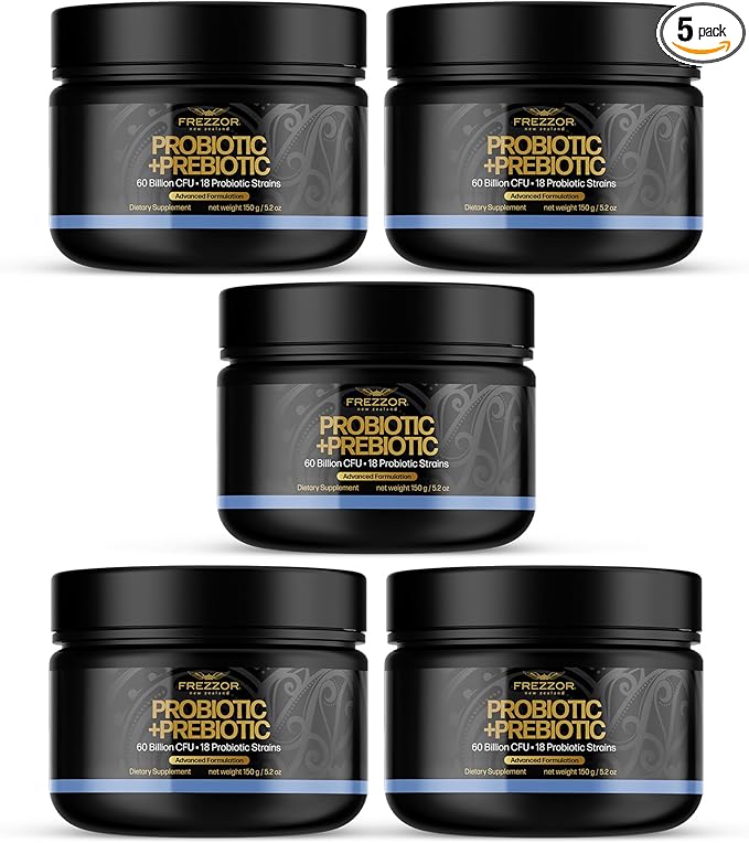 FREZZOR Probiotic + Prebiotic Powder Once Daily 60 Billion CFUs Digestive Health for Men and Women 18 Strains Shelf Stable with Fermented Wholefoods Prebiotic &amp Fibre 5Pk 750g 5 Month Sup